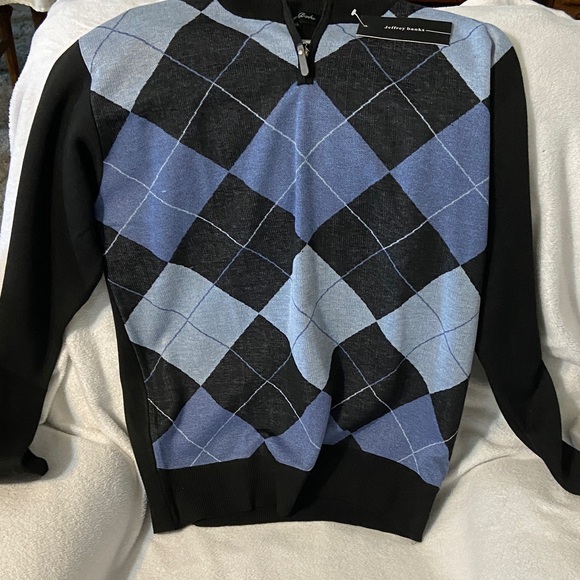 Jeffrey Banks Other - Men's Argyle Zip-Neck Sweater in Blue and Black